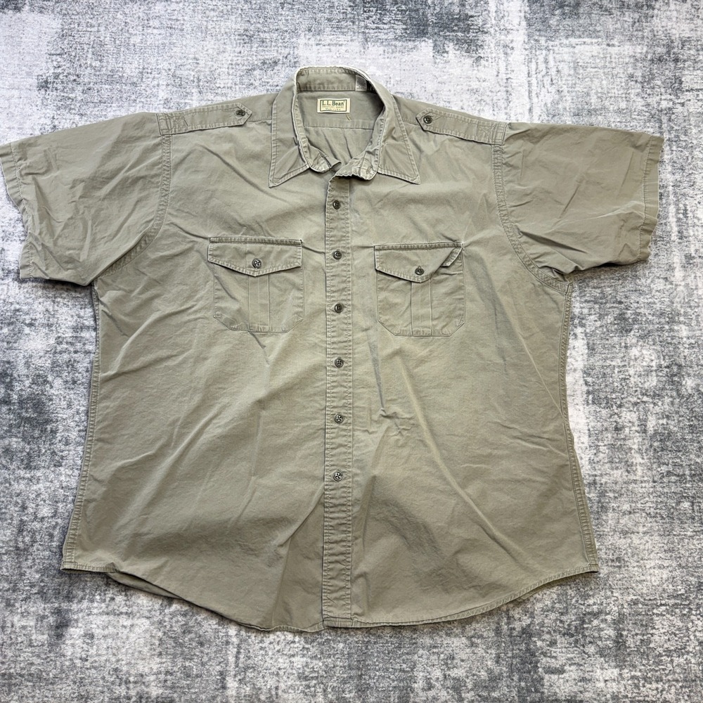 VTG LL Bean Shirt Mens 2XL Olive Khaki Safari Guide Field Button Up USA‎ Made